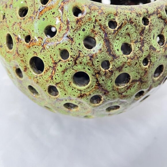 Handcrafted Green Ceramic Candle Holder With Perforated Design  Unique - Picture 4 of 5